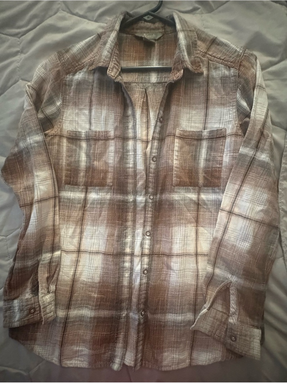 Womans Brown Plaid Button-Up Shirt